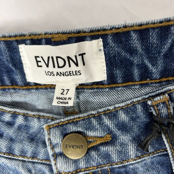 Anthropologie EVIDNT MALIBU Girlfriend Size 27 Blue Denim Shredded Hems Back Leg - Picture 10 of 11